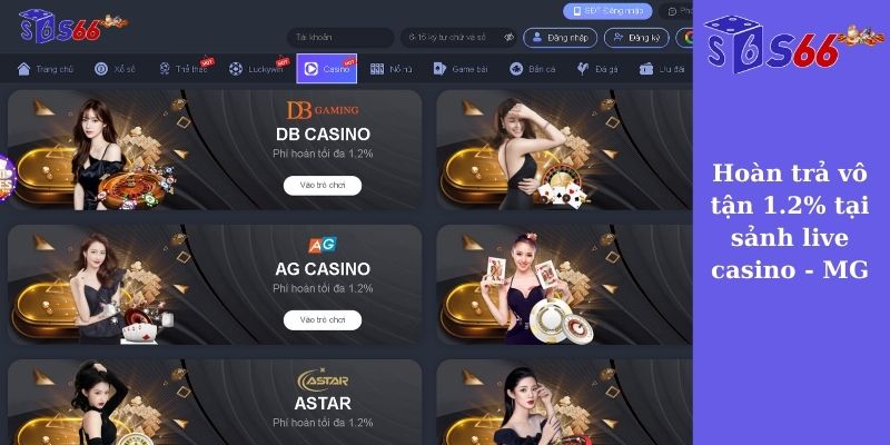 Hoàn trả vô tận 1.2% tại sảnh live casino - MG