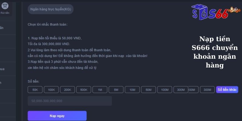 Nạp tiền S666 qua thẻ ngân hàng ưa chuộng nhất