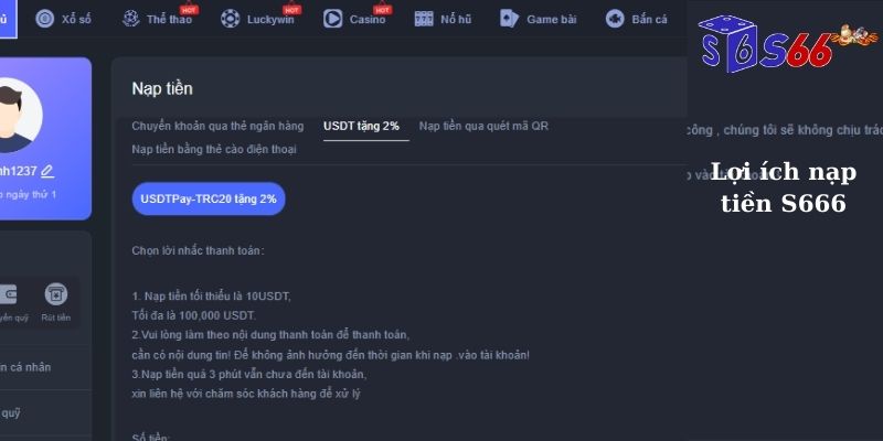 Ưu điểm nổi bật khi cược thủ nạp tiền S666 